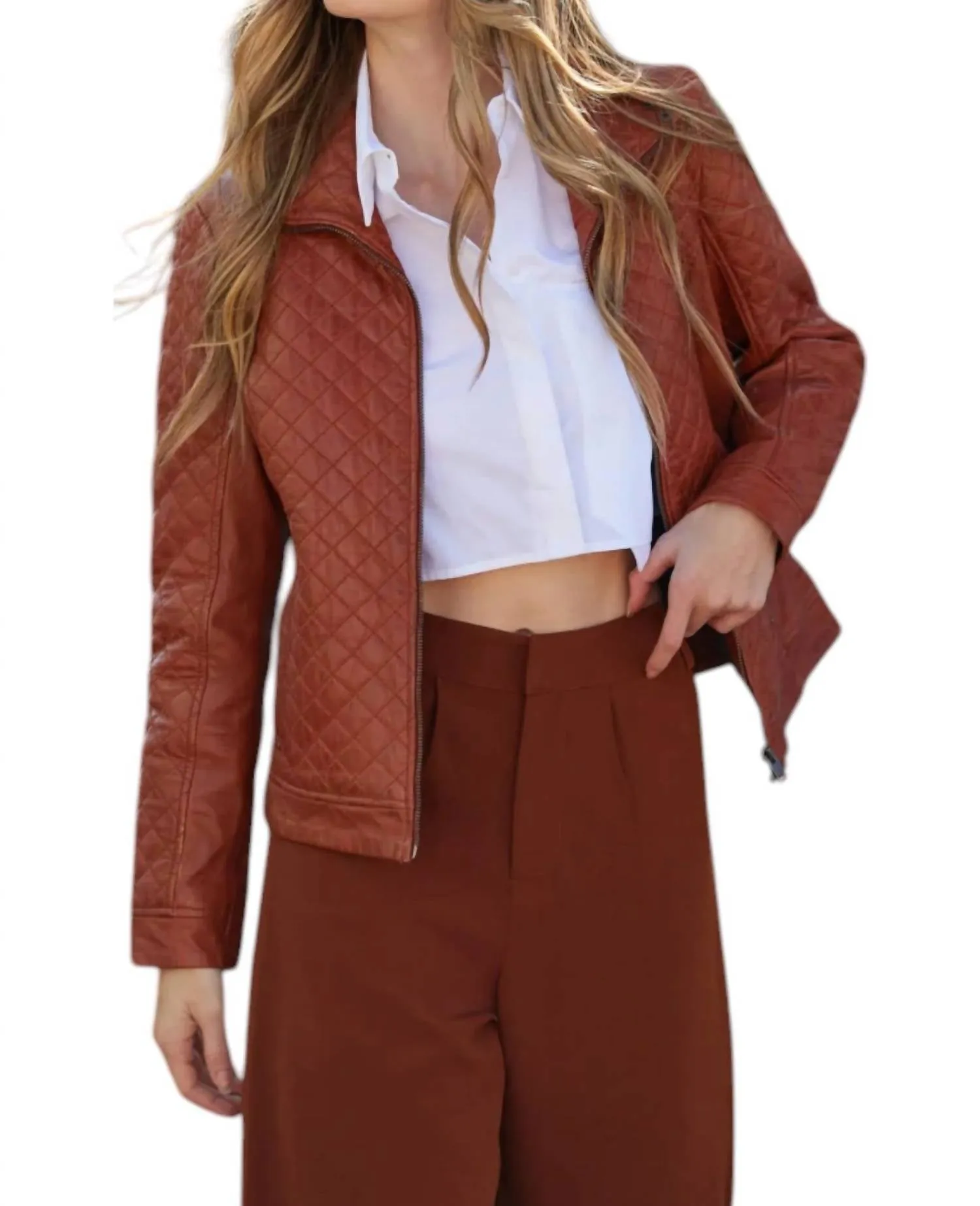 Breana Leather Jacket In Burnt Orange