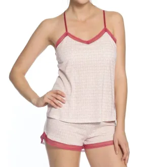 Bridgette Racerback Camisole Boxer Pajama Set In Red Geometric Print
