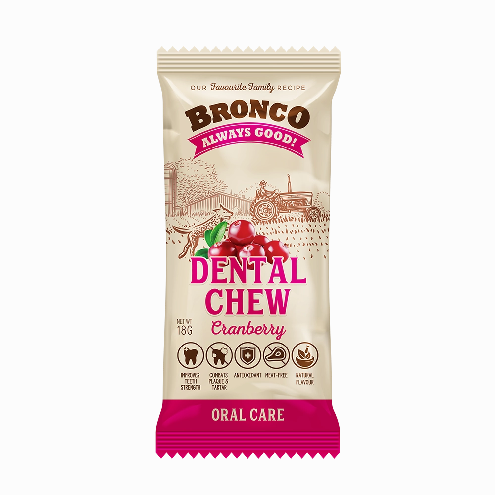 Bronco Dog Dental Chew Cranberry 18g dental dog chews,vet approved chews,teeth cleaning treats