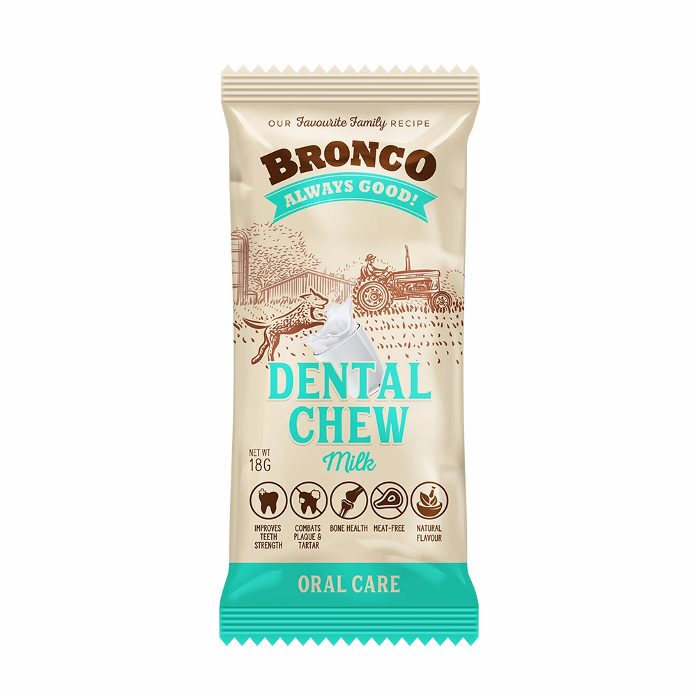 Bronco Dog Dental Chew Milk 18g dental dog chews,vet approved chews,teeth cleaning treats