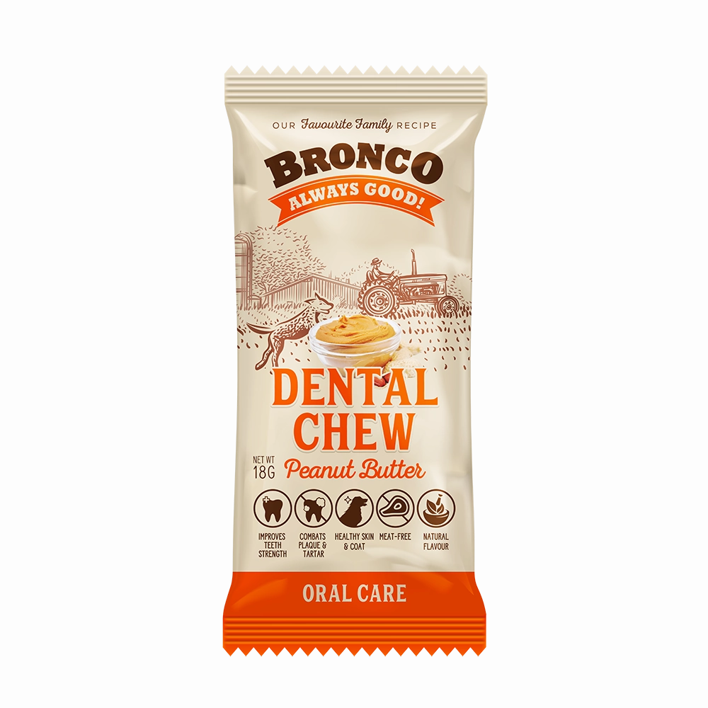 Bronco Dog Dental Chew Peanut Butter 18g dental dog chews,vet approved chews,teeth cleaning treats