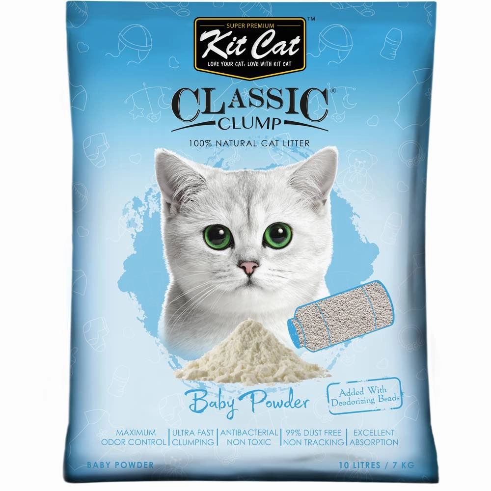 BUNDLE DEAL: Kit Cat Classic Clump Baby Powder Clay Cat Litter 10L clumping cat litter,natural cat litter,dust free cat litter