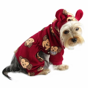 Burgundy Silly Monkey Fleece Dog Pajamas dog underwear,dog diaper,pet undergarments