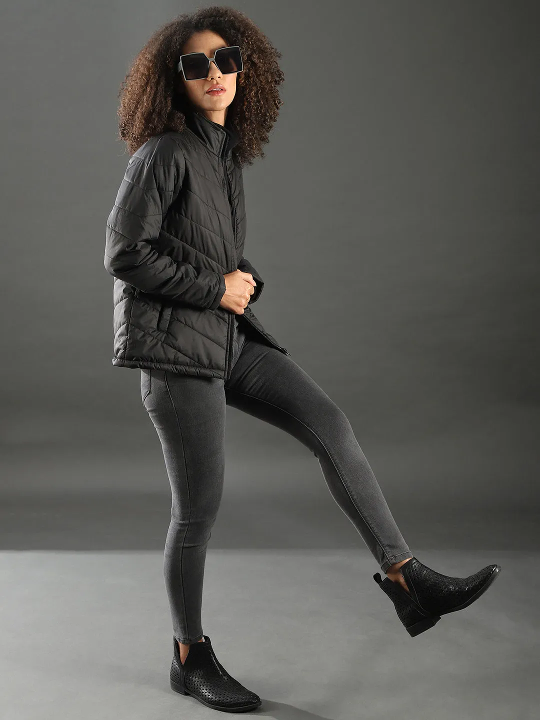 Campus Sutra Women Solid Stylish Casual Bomber Jacket