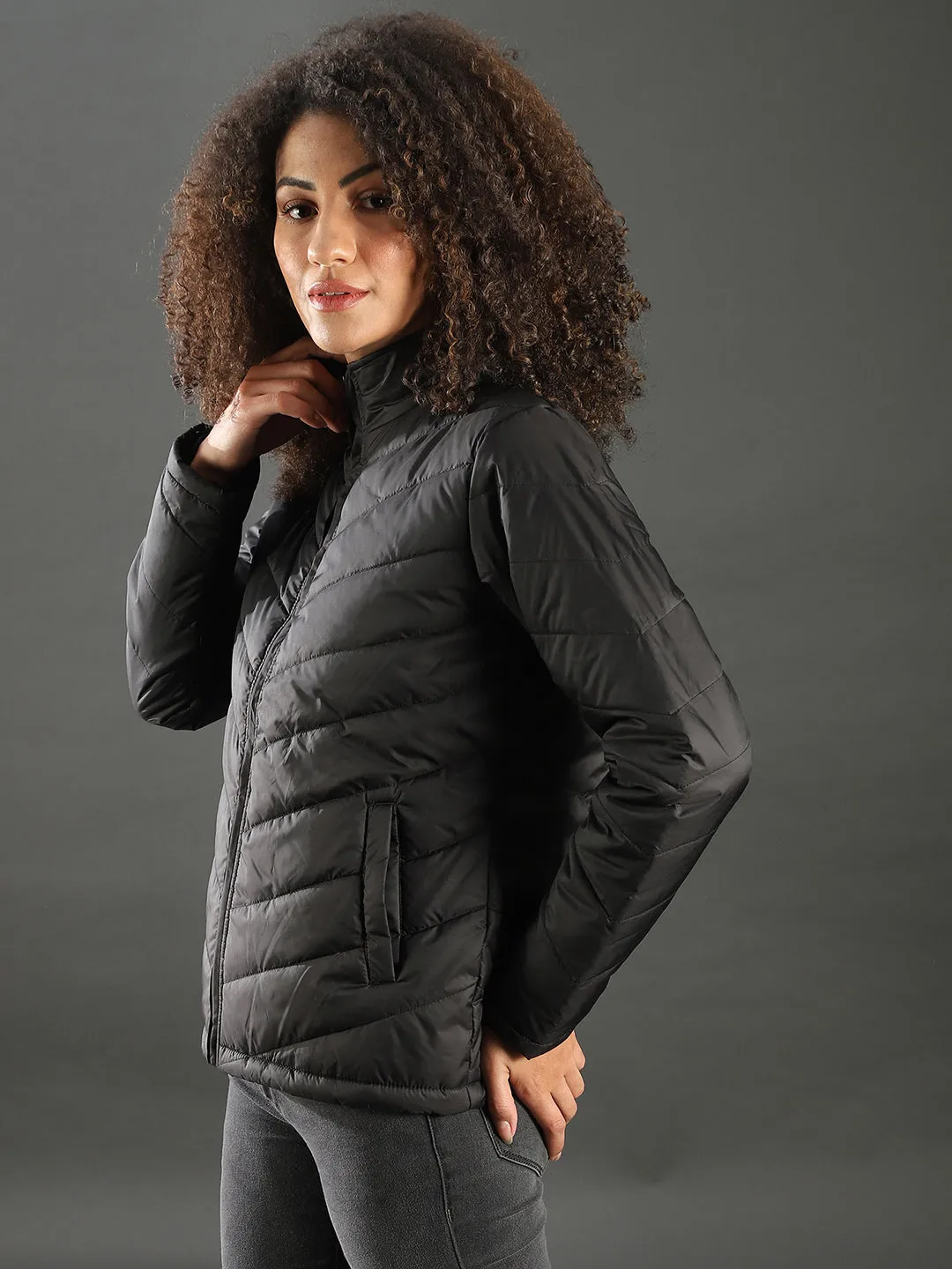 Campus Sutra Women Solid Stylish Casual Bomber Jacket
