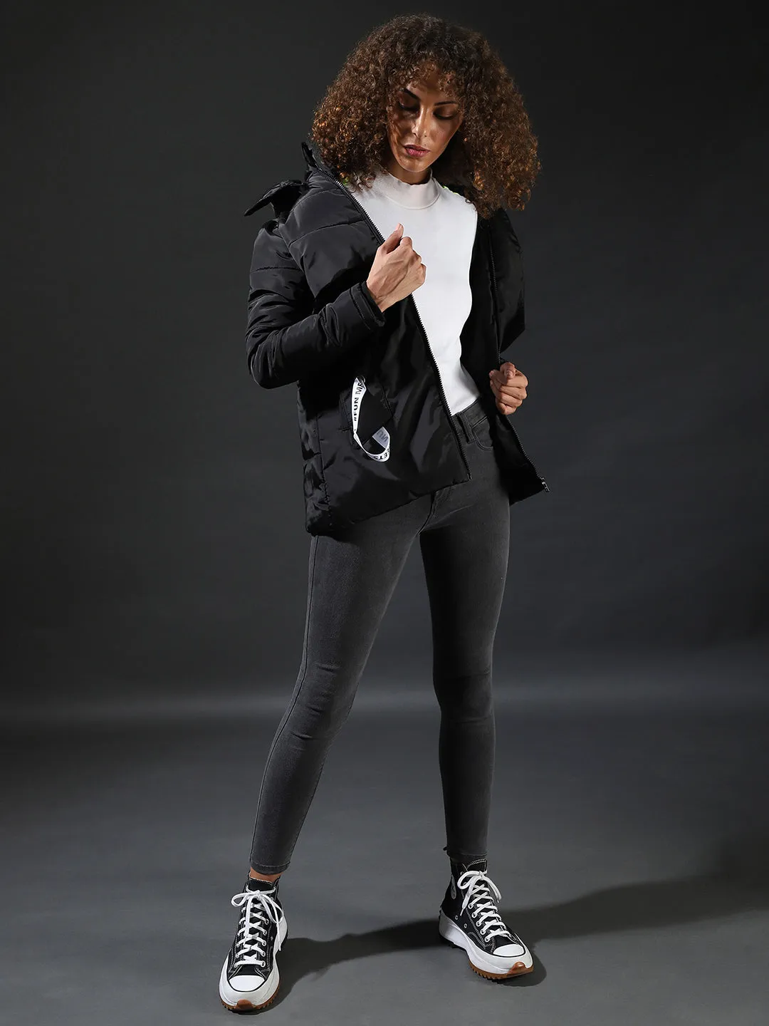 Campus Sutra Women Stylish Solid Casual Bomber Jacket