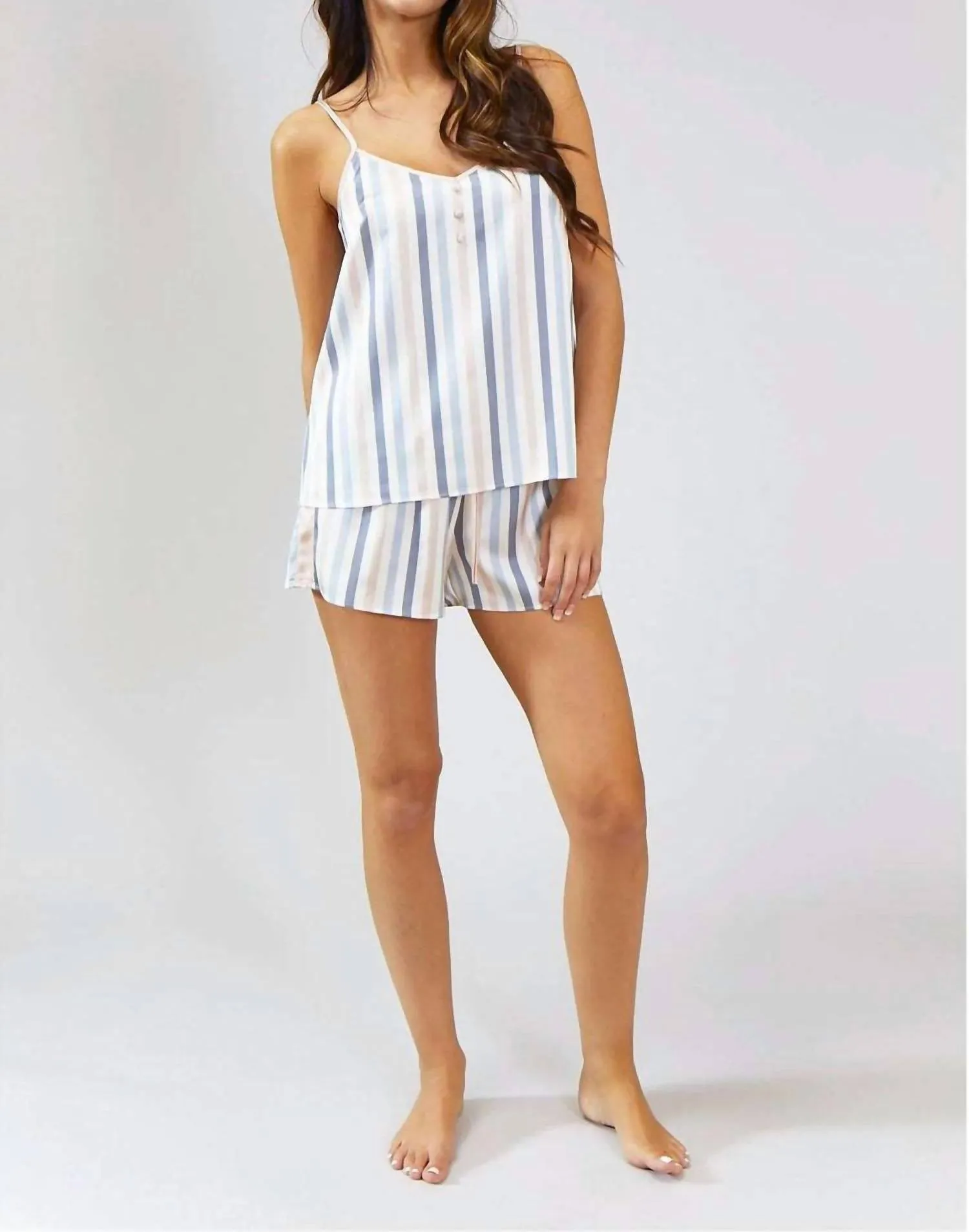 Candy Striped Pajamas Set In Blue