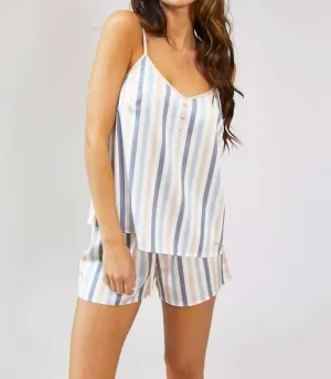 Candy Striped Pajamas Set In Blue