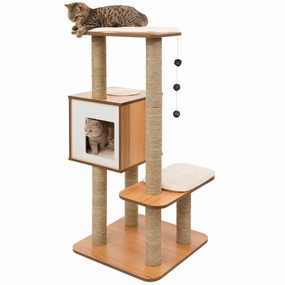 Catit Vesper V-High Base In Walnut Cat Condo cat scratching post,cat scratch pad,cat furniture scratcher