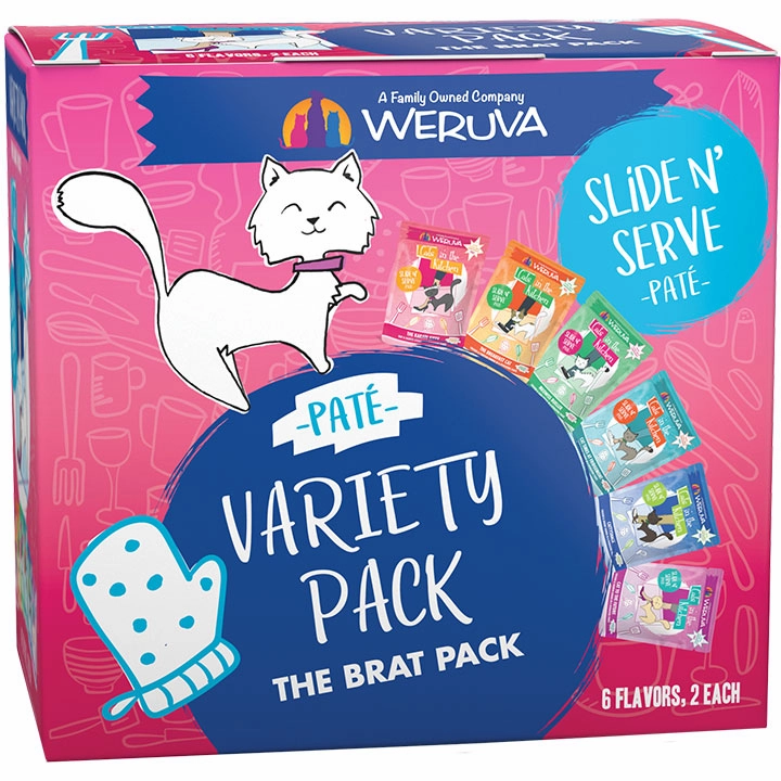 Cats in the Kitchen Wet Cat Food Slide N' Serve Pat Variety Brat Pack 3oz Pouches 12pk grain free wet cat food,senior cat wet food,cat pt