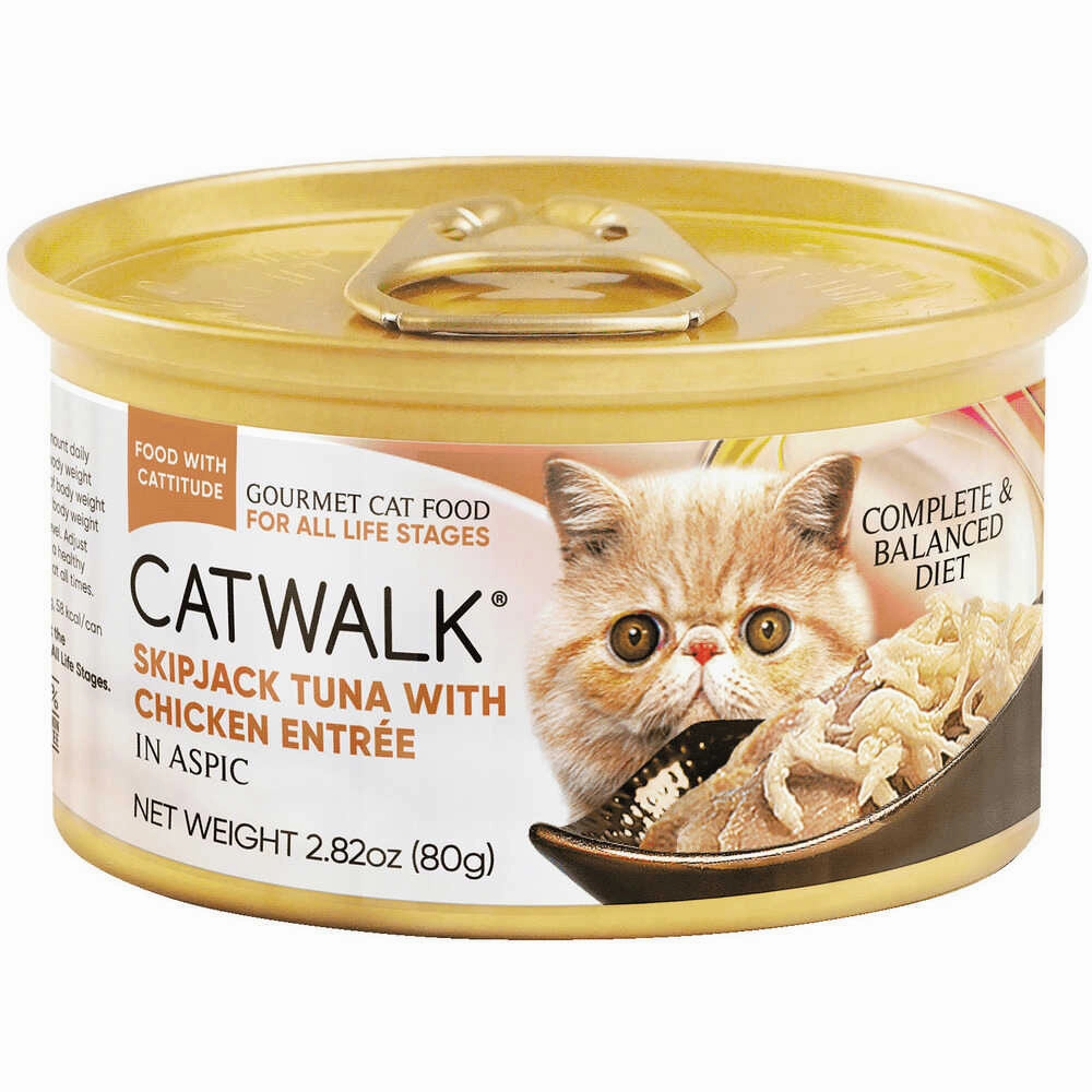 Catwalk Skipjack Tuna With Chicken Entree In Aspic Canned Cat Food 80g cat snacks catnip treats healthy cat food cat reward treats low calorie cat food