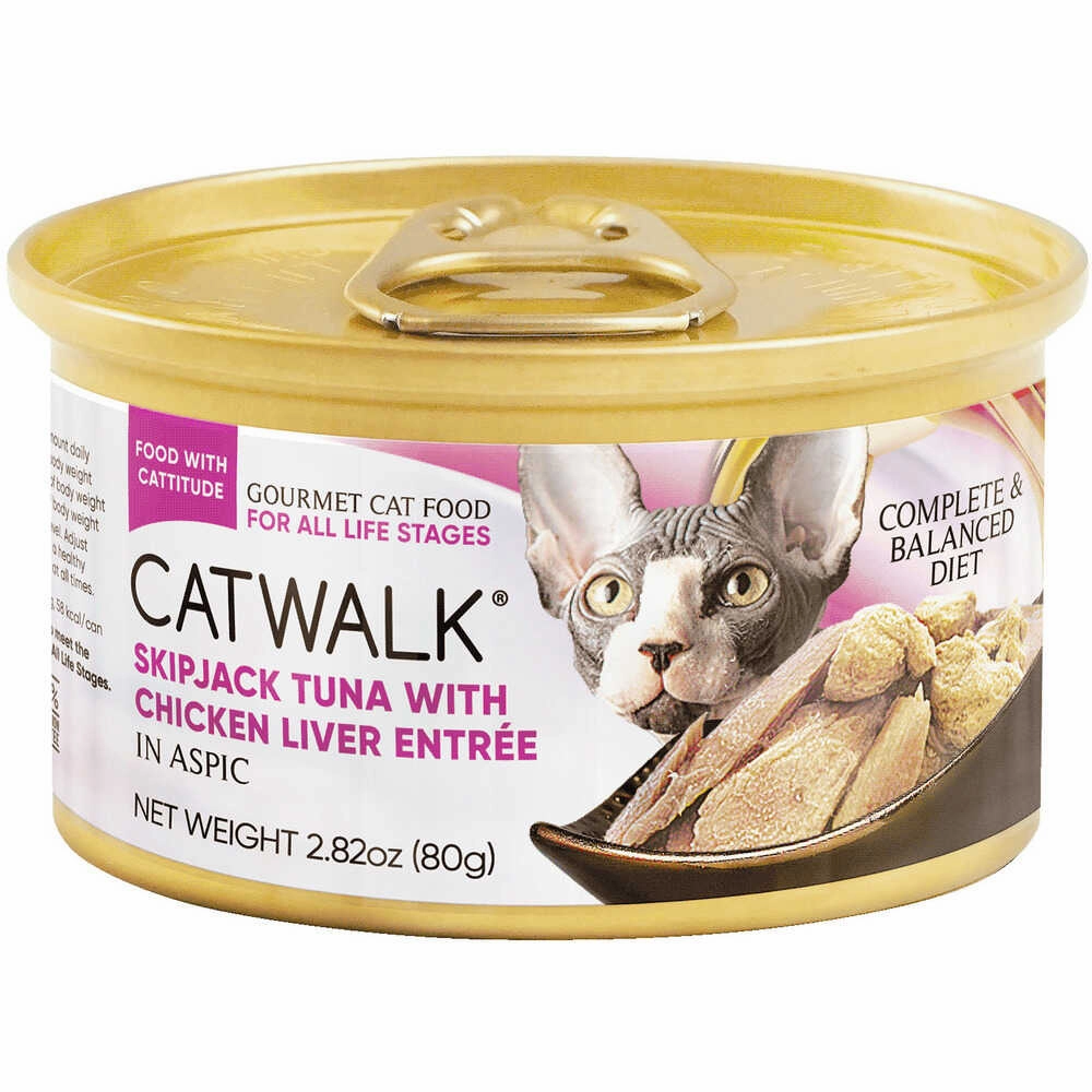 Catwalk Skipjack Tuna With Chicken Liver Entree In Aspic Canned Cat Food 80g cat snacks catnip treats healthy cat food cat reward treats low calorie cat food