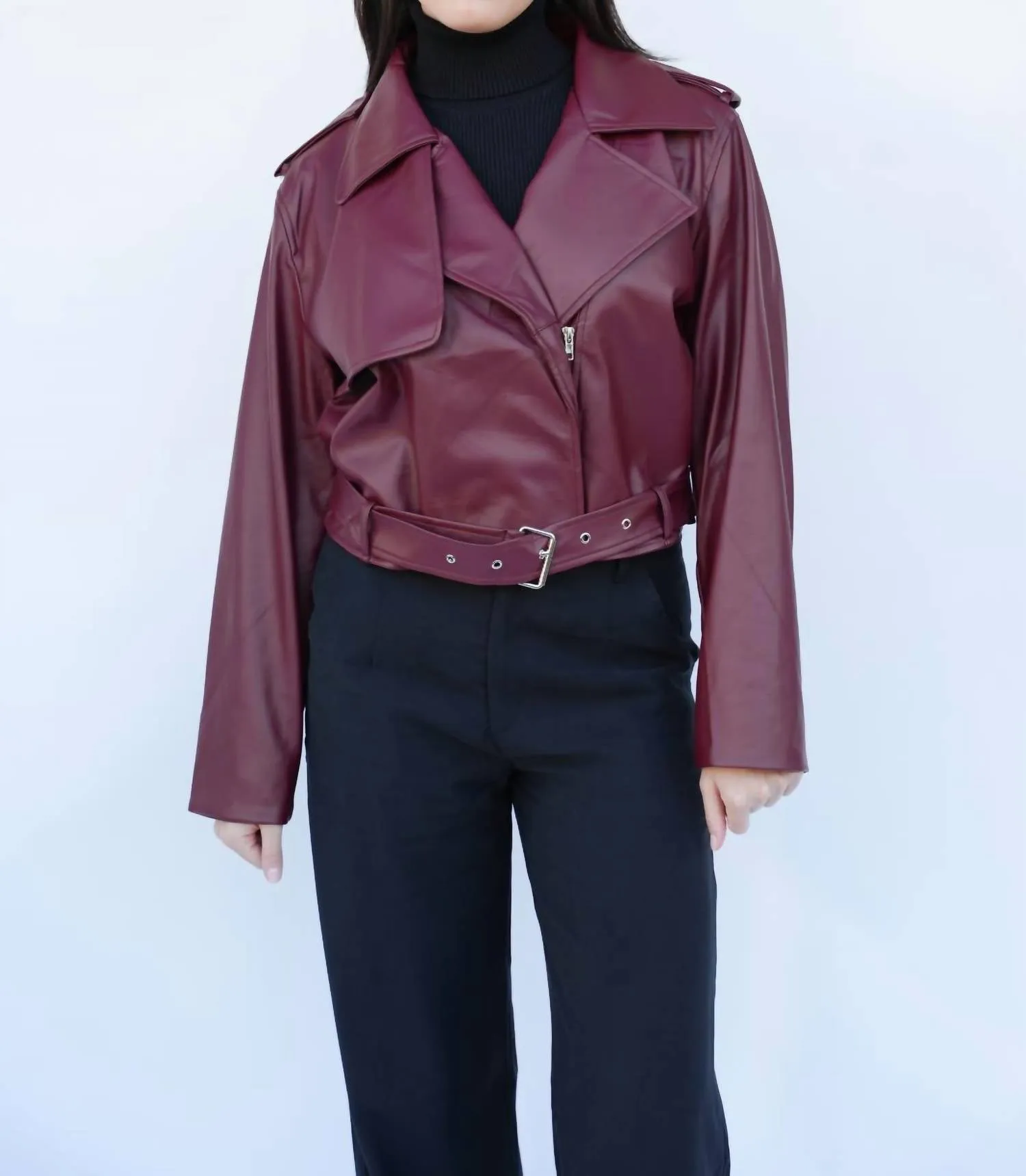 Cayli Leather Jacket In Burgundy