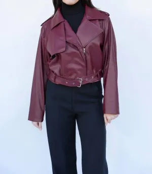 Cayli Leather Jacket In Burgundy