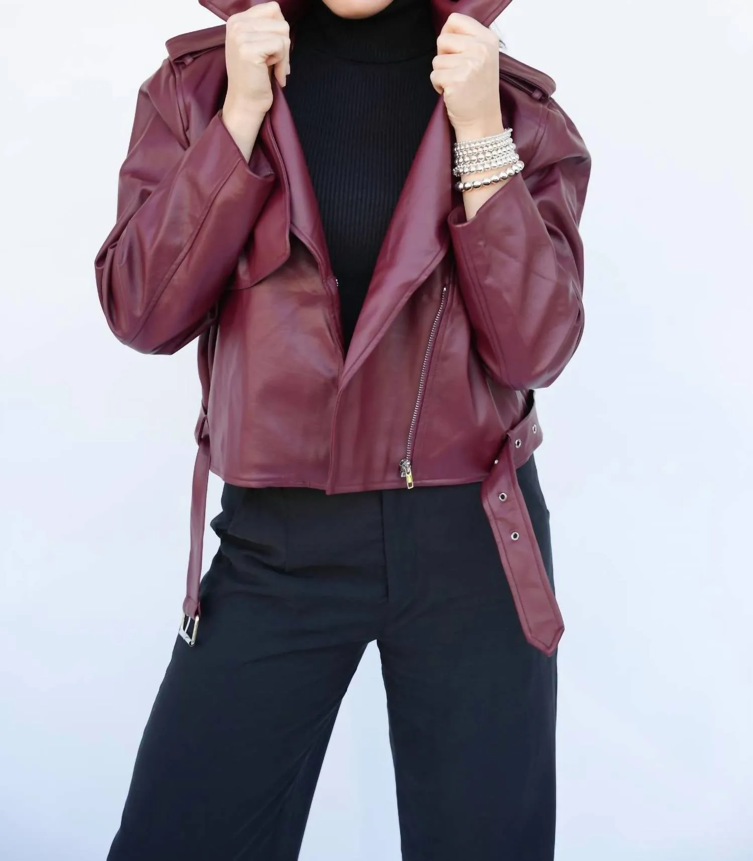 Cayli Leather Jacket In Burgundy
