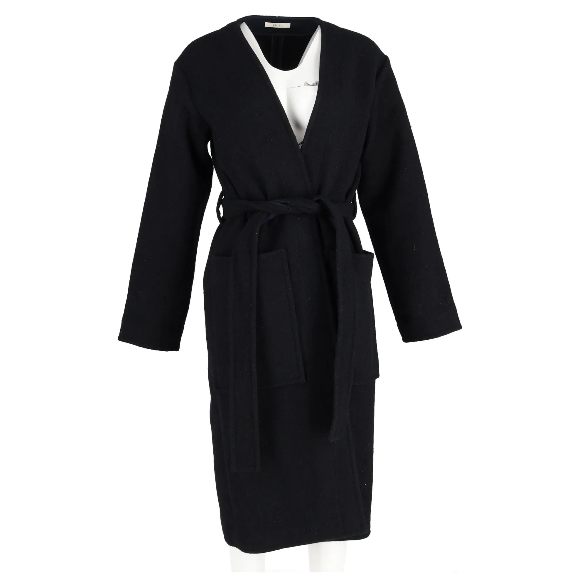 Celine Belted Coat in Black Cashmere