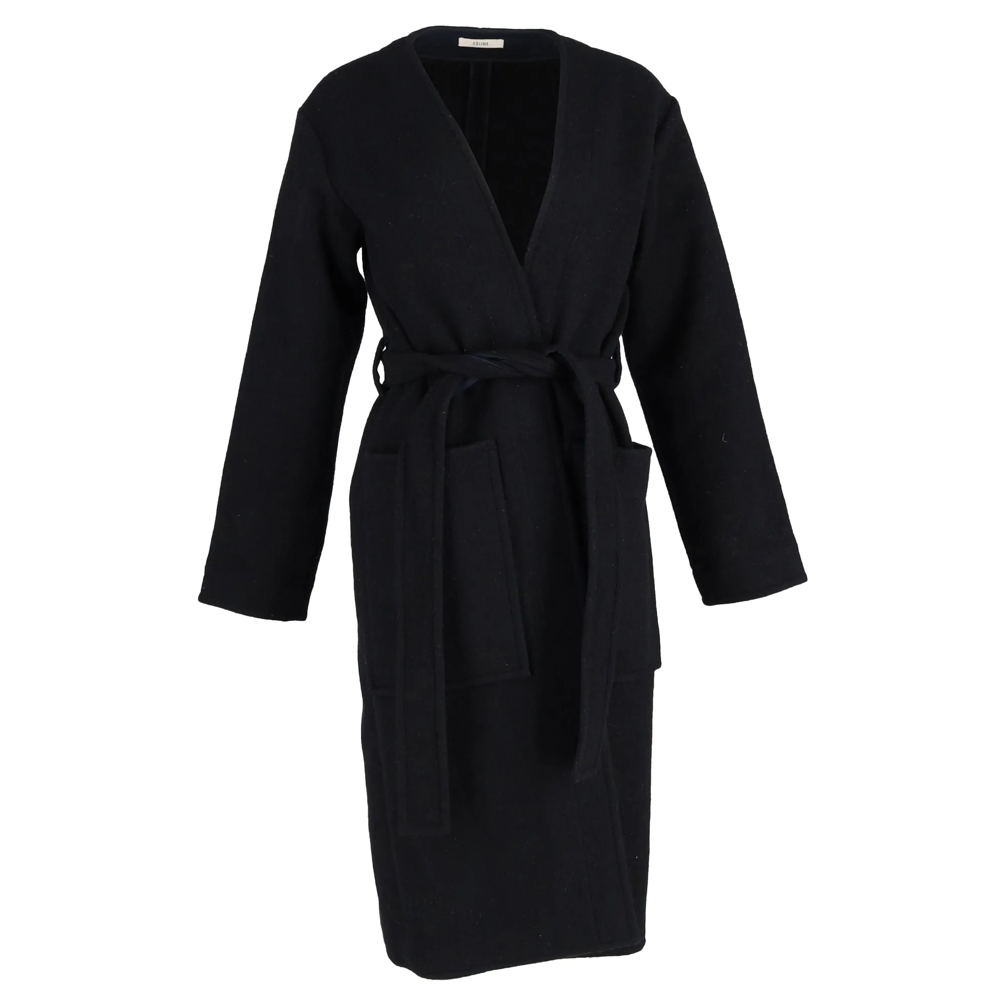 Celine Belted Coat in Black Cashmere