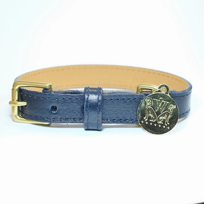 Chelsea Dog Collar - Navy dog collar,leather dog collar,adjustable dog collar