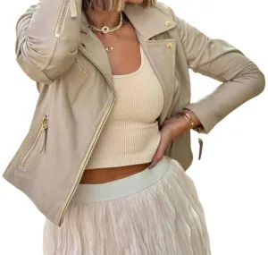 Christy Metallic Leather Jacket In Off White/gold