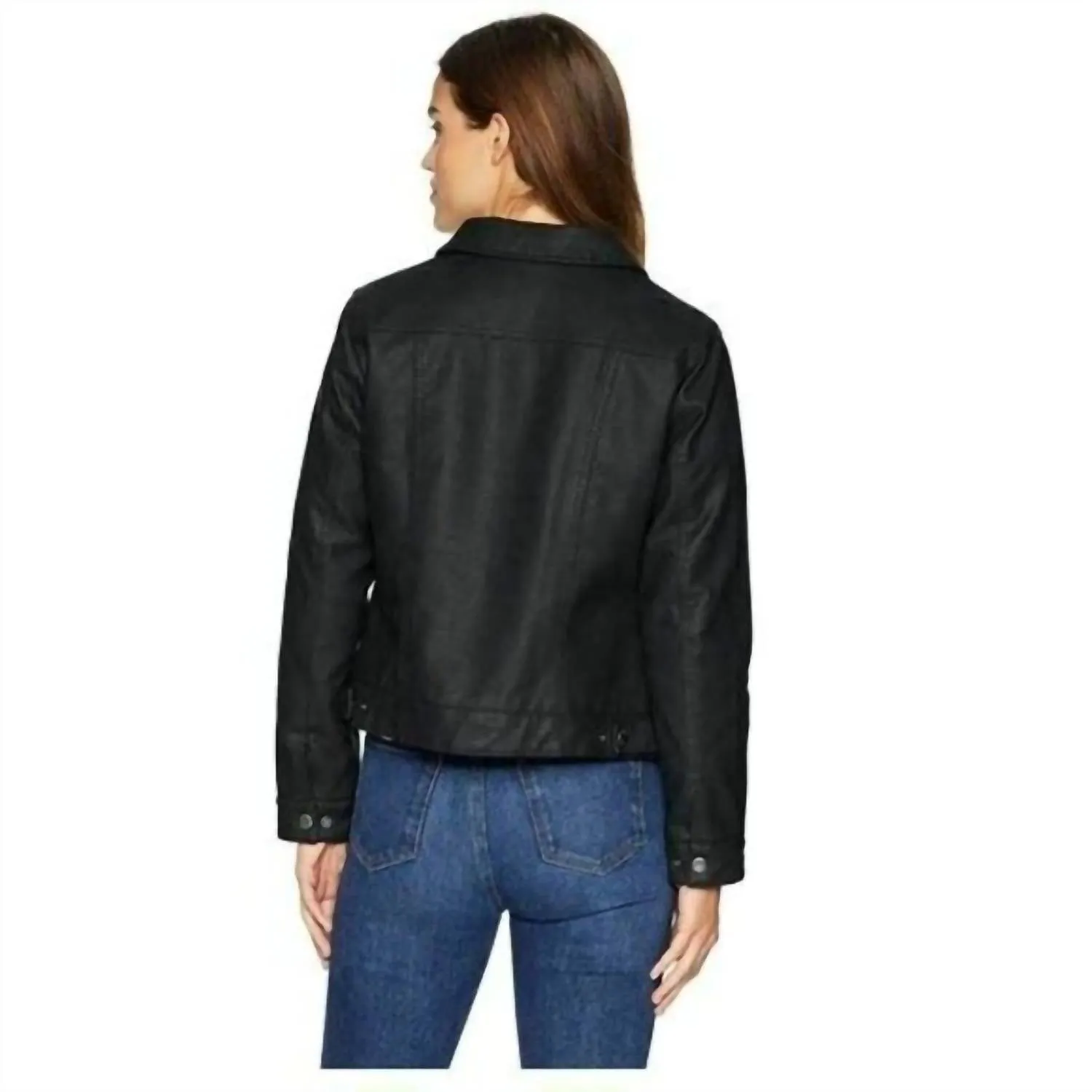 Classic Lined Sherpa Faux Leather Trucker Jacket In Black