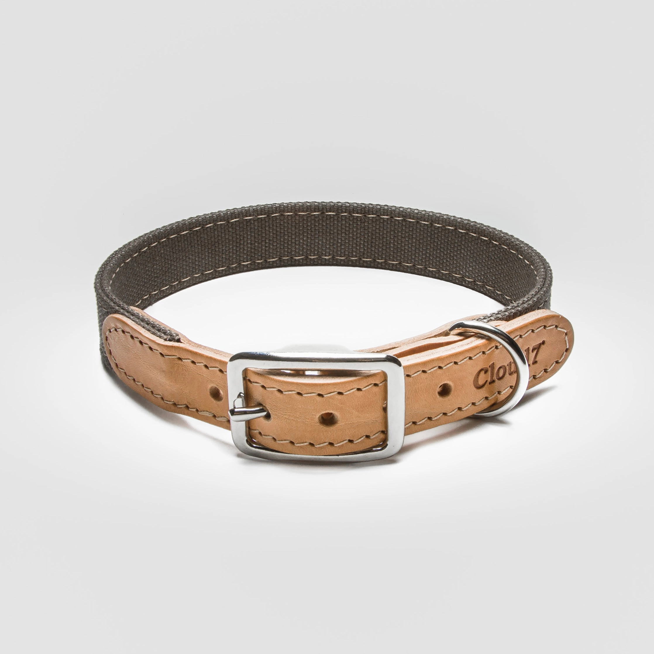 Cloud7: Tivoli Dog Collar in Canvas Leather, Greige dog collar,leather dog collar,adjustable dog collar