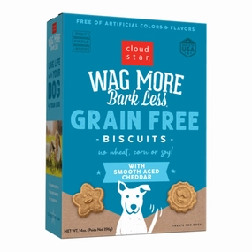 Cloud Star Wag More Bark Less Grain-Free Oven-Baked Biscuits Cheddar 14oz Box dog biscuit treats,crunchy dog snacks,dog cookies