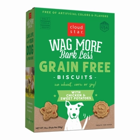 Cloud Star Wag More Bark Less Grain-Free Oven-Baked Biscuits Chicken 14oz Box dog biscuit treats,crunchy dog snacks,dog cookies