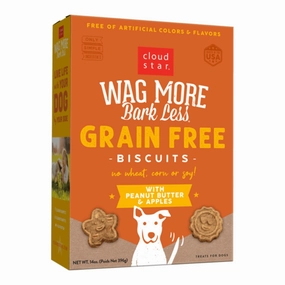Cloud Star Wag More Bark Less Grain-Free Oven-Baked Biscuits Peanut Butter & Apple 14oz Box dog biscuit treats,crunchy dog snacks,dog cookies