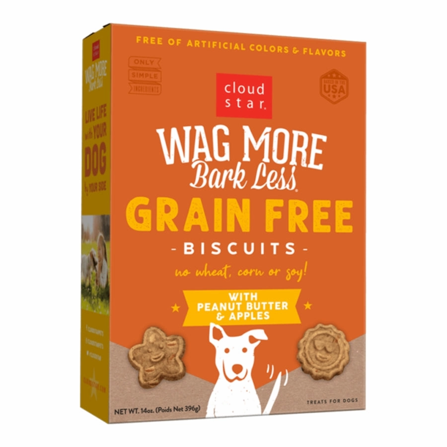 Cloud Star Wag More Bark Less Grain-Free Oven-Baked Biscuits Peanut Butter & Apple 14oz Box dog biscuit treats,crunchy dog snacks,dog cookies