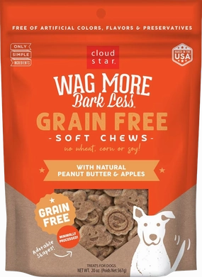 Cloud Star Wag More Bark Less Grain-Free Oven-Baked Biscuits Peanut Butter & Apples 2.5lb Bag dog biscuit treats,crunchy dog snacks,dog cookies