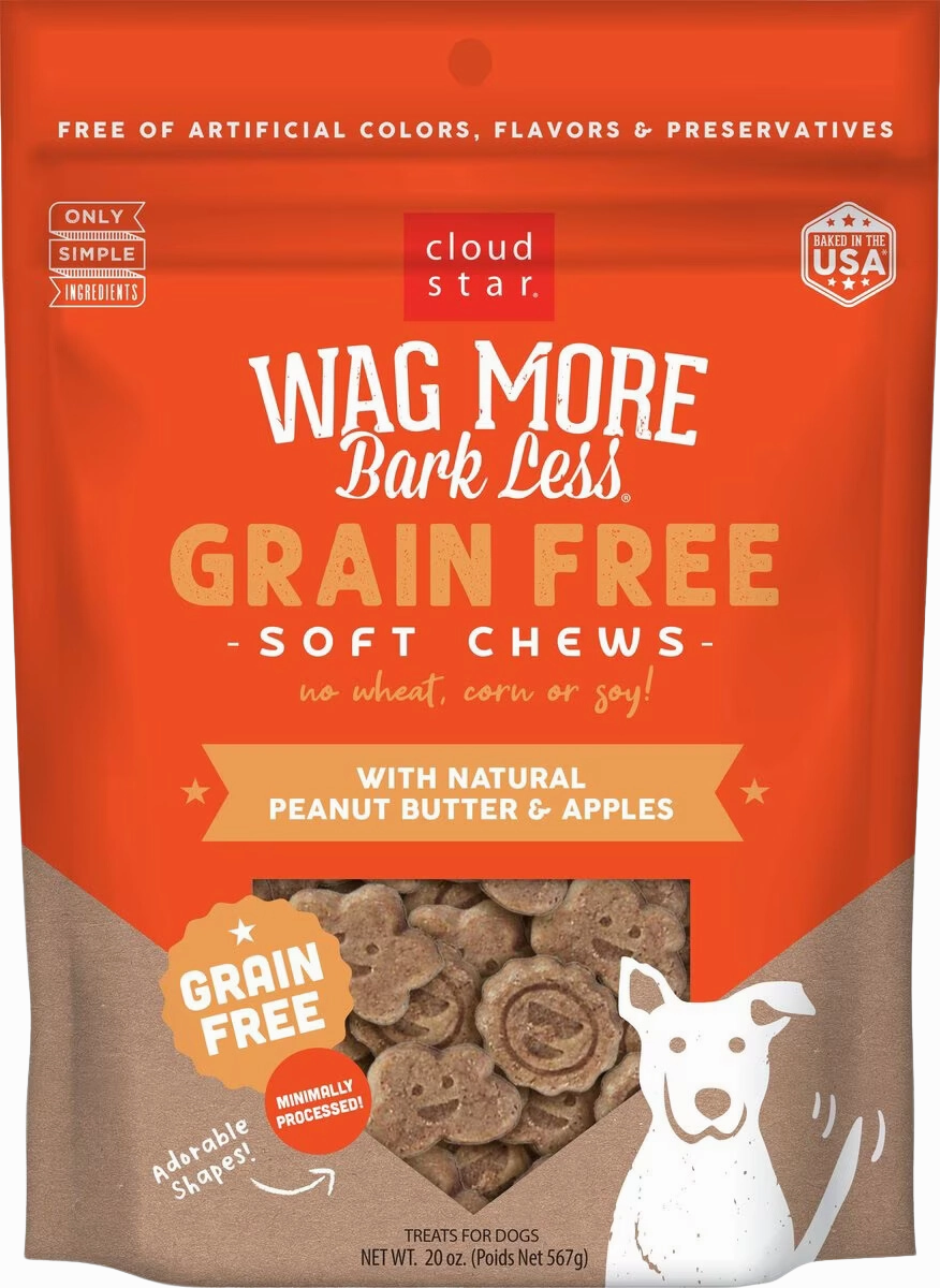 Cloud Star Wag More Bark Less Grain-Free Oven-Baked Biscuits Peanut Butter & Apples 2.5lb Bag dog biscuit treats,crunchy dog snacks,dog cookies