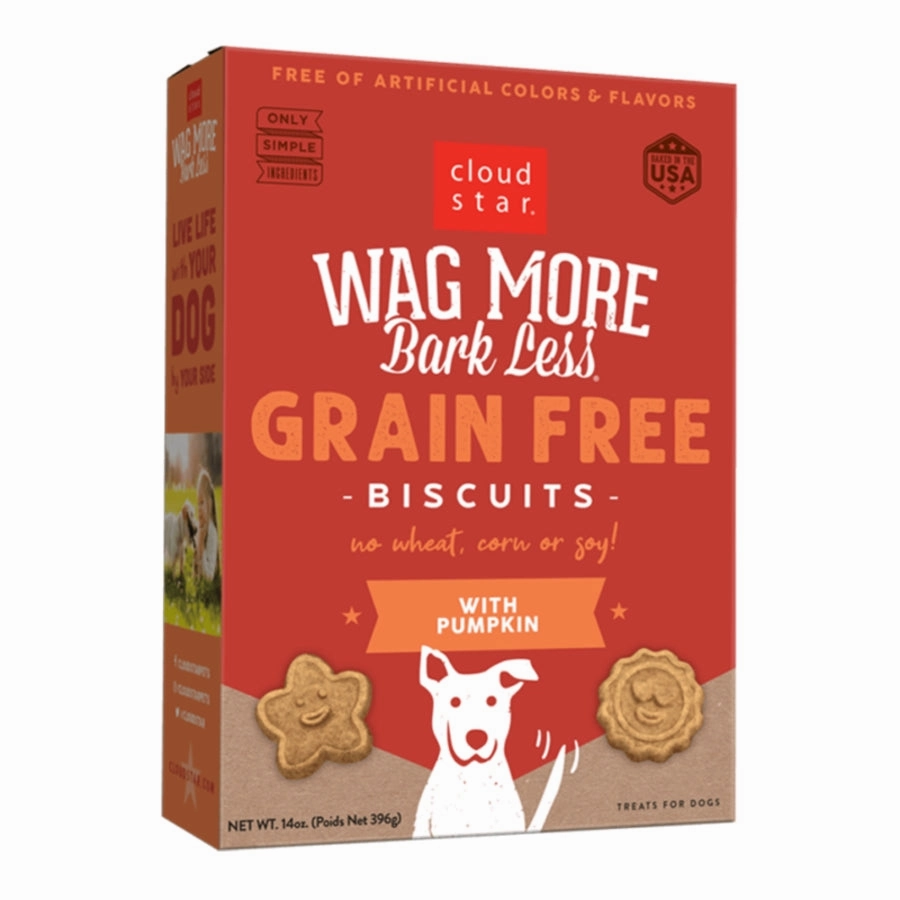 Cloud Star Wag More Bark Less Grain-Free Oven-Baked Biscuits Pumpkin 14oz Box dog biscuit treats,crunchy dog snacks,dog cookies