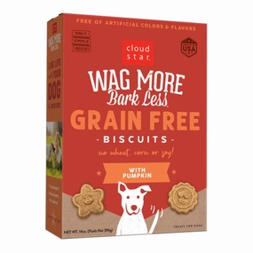 Cloud Star Wag More Bark Less Grain-Free Oven-Baked Biscuits Pumpkin 14oz Box dog biscuit treats,crunchy dog snacks,dog cookies