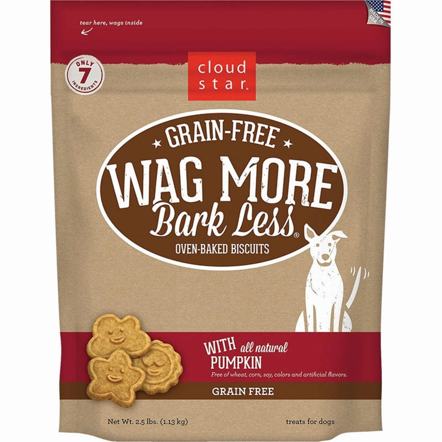 Cloud Star Wag More Bark Less Grain-Free Oven-Baked Biscuits Pumpkin 2.5lb Bag dog biscuit treats,crunchy dog snacks,dog cookies