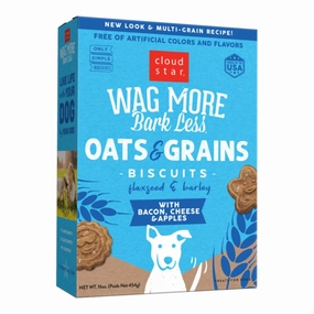 Cloud Star Wag More Bark Less Oats & Grains Biscuits Bacon, Cheese & Apple 16oz Box dog biscuit treats,crunchy dog snacks,dog cookies