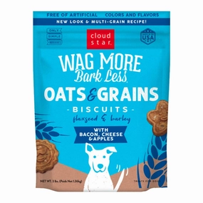 Cloud Star Wag More Bark Less Oats & Grains Biscuits Bacon, Cheese & Apple 3lb Bag dog biscuit treats,crunchy dog snacks,dog cookies