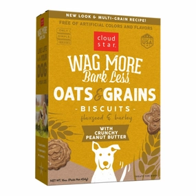 Cloud Star Wag More Bark Less Oats & Grains Biscuits Crunchy Peanut Butter 16oz Box dog biscuit treats,crunchy dog snacks,dog cookies
