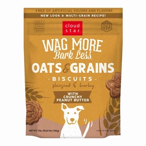 Cloud Star Wag More Bark Less Oats & Grains Biscuits Crunchy Peanut Butter 3lb Bag dog biscuit treats,crunchy dog snacks,dog cookies