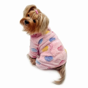 Colorful Hearts Pink Ultra Plush Turtleneck Dog Pajamas dog underwear,dog diaper,pet undergarments