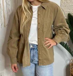 Corduroy Shacket In Taupe