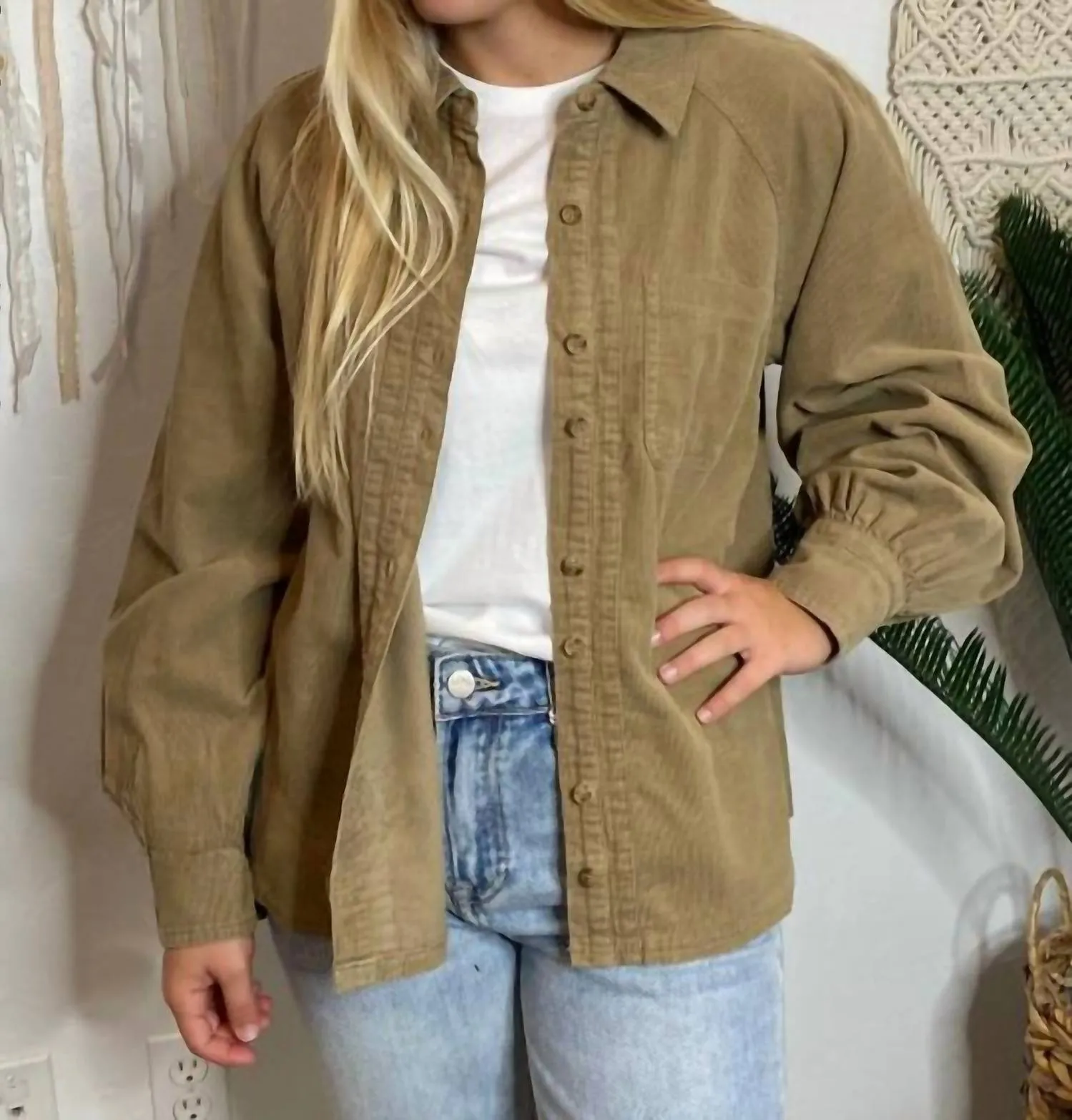 Corduroy Shacket In Taupe