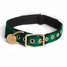 Cotton Canvas Collar, Buffalo Plaid Green dog collar,leather dog collar,adjustable dog collar
