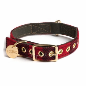 Cotton Canvas Collar, Buffalo Plaid Red dog collar,leather dog collar,adjustable dog collar