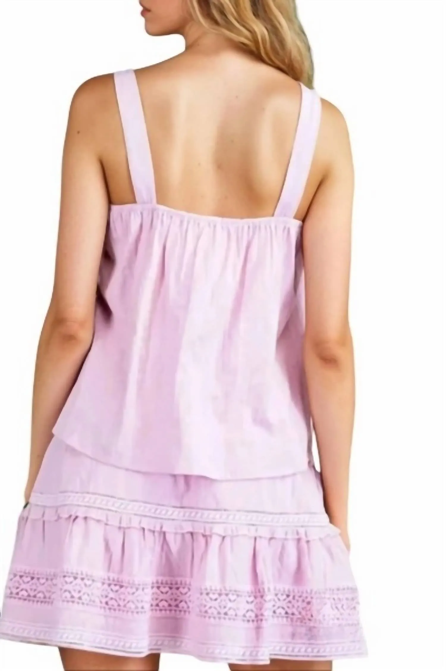 Courtney Pretty Crochet Trim Ruffle Top & Mini Skirt Set In Pink