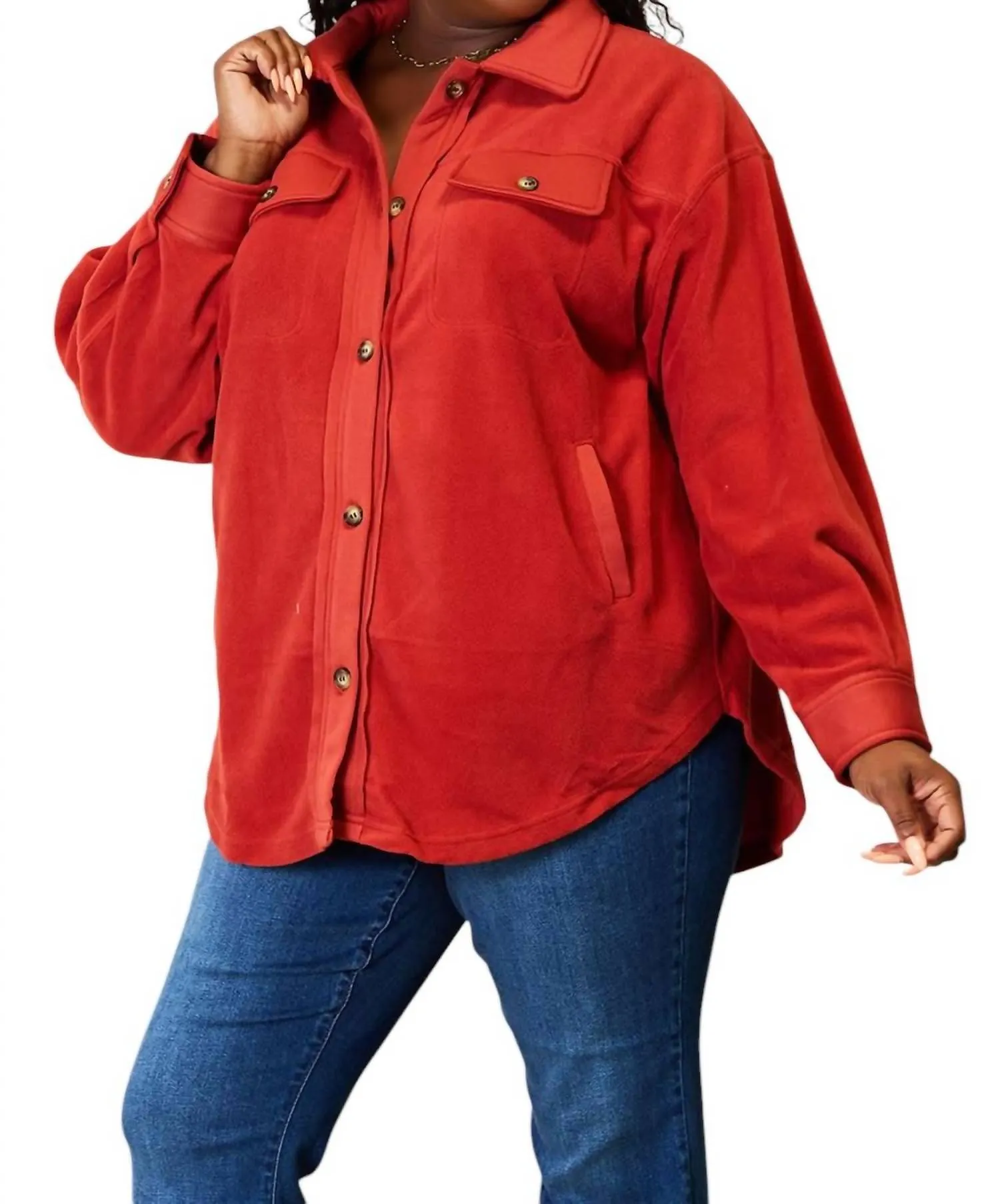 Cozy Girl Full Size Button Down Shacket In Rust