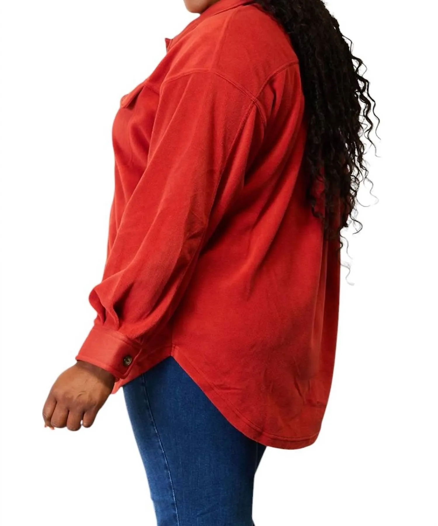 Cozy Girl Full Size Button Down Shacket In Rust