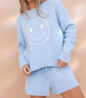 Cozy Soft Top With Shorts Set In Blue