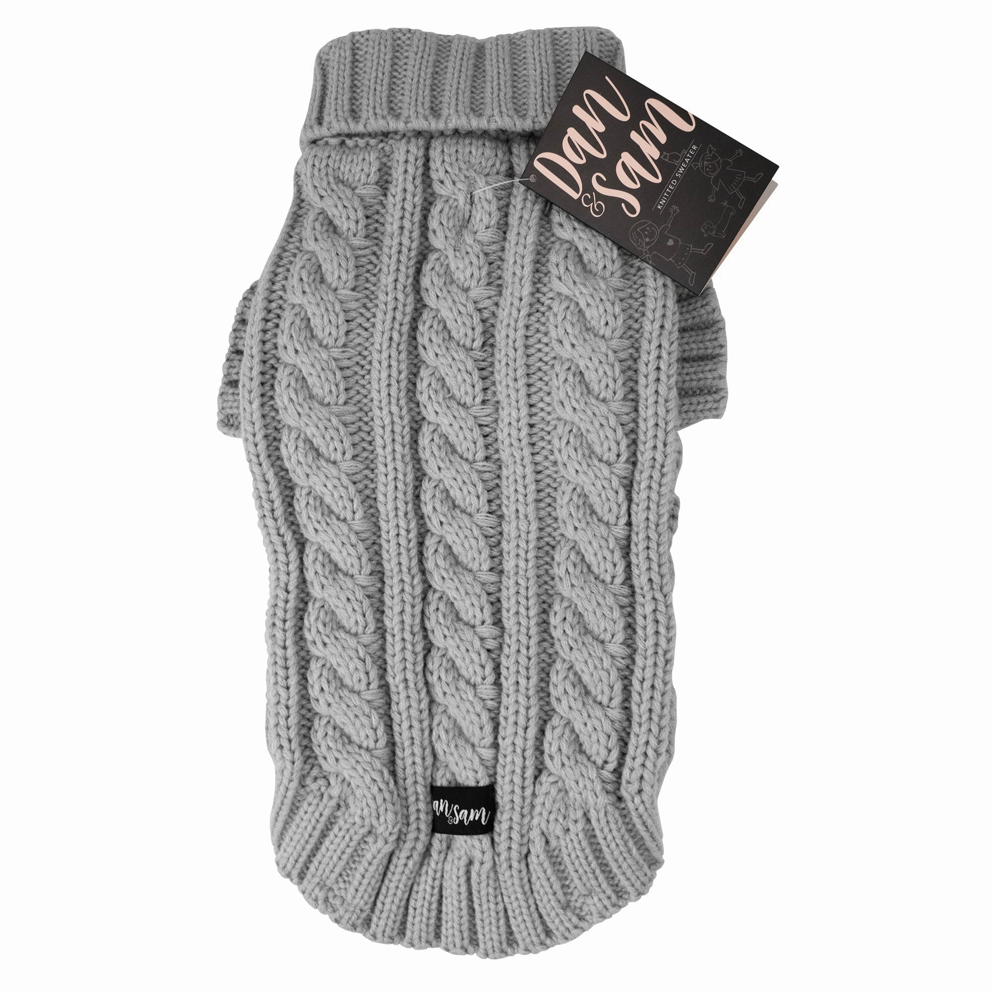 Dan & Sam - Knitted Sweater (Cloud Grey) - 35cm waterproof dog jacket,insulated dog coat,dog snowsuit