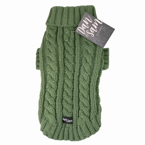 Dan & Sam - Knitted Sweater (Olive Green) - 25cm waterproof dog jacket,insulated dog coat,dog snowsuit