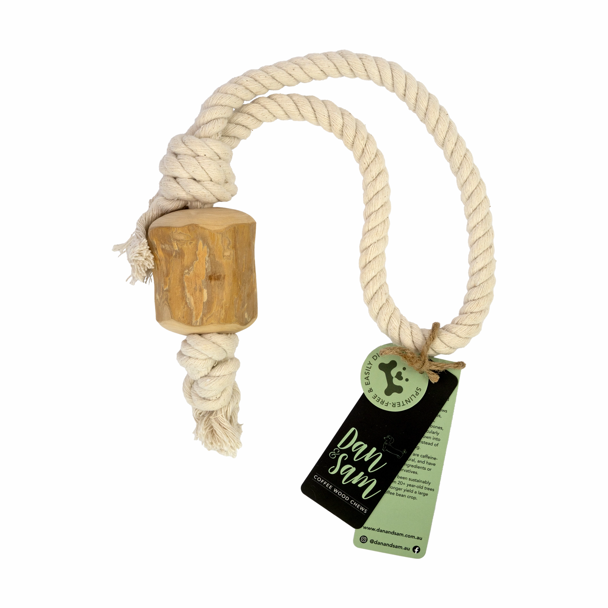 Dan & Sam - Pull and Tug Coffee Wood Rope Toy squeaky dog toy,plush dog toy,soft chew toy